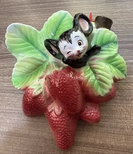 Rara tasca da parete in ceramica topo e fragola Enesco Japan vintage - Foto 1 di 20