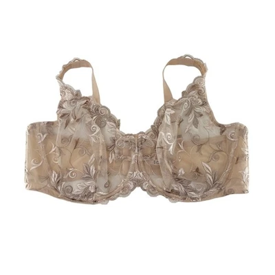 Soma Sensuous Lace Unlined Bra 44DD Beige Floral Embroidery Sheer - Image 1 of 4