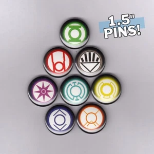 GREEN LANTERN RING LOGOS 1.5" PINS BUTTONS yellow red blue black dc comics shirt - Picture 1 of 2