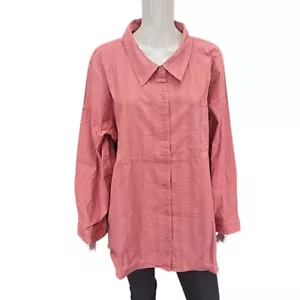 Denim Co Womens Everyday Cotton Button Tee Shirt 3X Plus Size Blush Trendy Top - Picture 1 of 11