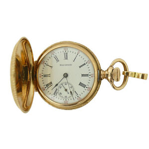 WALTHAM WHITE DIAL 15 JEWELS 14K GOLD POCKET WATCH FOR PARTS/REPAIRS
