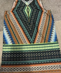 MSK Ladies Paisley Front Zipper Dress Multi Color Sleeveless Size 2XL Pre-owned - Picture 1 of 6