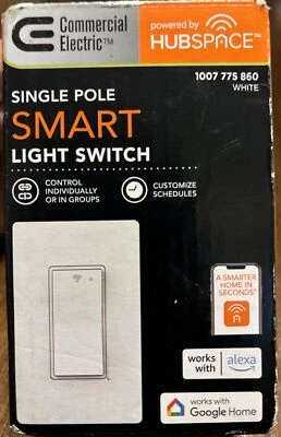 Smart Light Switch Wi-Fi Bluetooth HUBSPACE GOOGLE ALEXA Single Pole White - Image 1 of 4