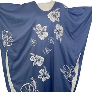 HANS JUTTE HAWAII Caftan Maxi Dress Hibiscus Floral Wedgewood Blue OSFA XL Plus