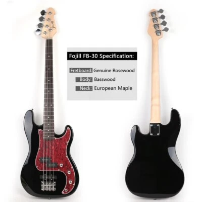 Black color  electric pj bass set with amplifier gigbag strap string cable picks - Image 1 of 4