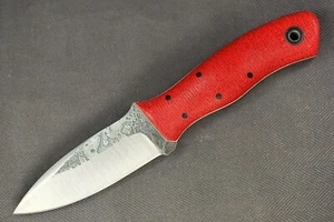 Fiddleback Forge Sneaky Pete by Andy Roy .155" 01 Blade, Full Red Burlap Handle - Picture 1 of 13
