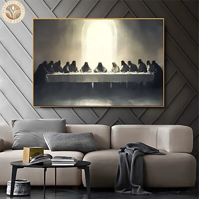 A Última Ceia Minimalista Bege Estampa Abstrata Da Vinci Lona Pôster SUD 113 - Imagem 1 de 4