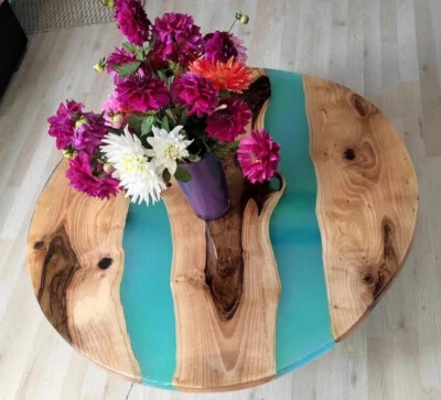 Round Epoxy Table Top, Made To Order Table, Walnut Resin Table, Wood Sofa Table - Image 1 of 3