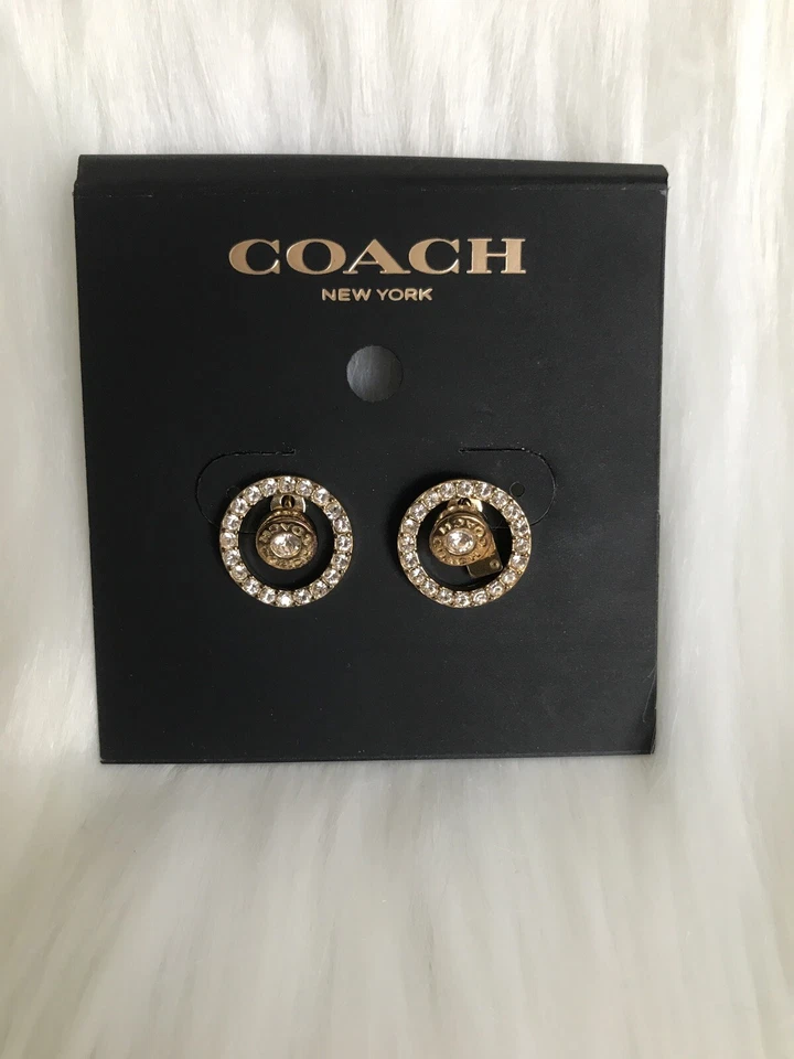 Coach F68009 GLD Gold Tone Open Circle Pave Stone Earrings
