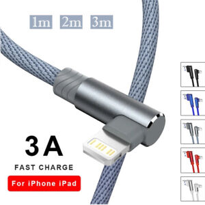 90°  right angle Fast Charge USB Charger Cable For iPhone 14 13 12 11 Pro X XR 8