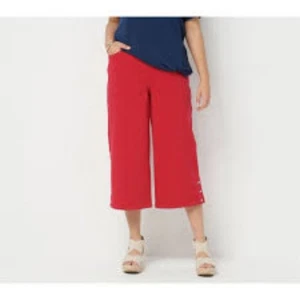 NWT QUACKER FACTORY DREAMJEANNES WIDE LEG CULOTTE PANTS LIPSTICK RED XXS - Picture 1 of 5