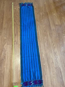Vintage Guatamalan mexikanischer Rebozo Tischläufer Schal 12x68" hellblau gestreift - Bild 1 von 5