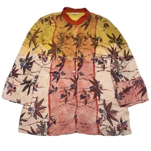 Citron Santa Monica 3/4 Arm Button Down Floral Leaf Bluse Gr. M Boho Artsy - Bild 1 von 8