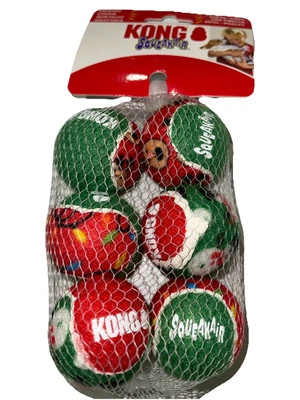 KONG SqueakAir Tennis Balls 6 pk Holiday ballsSMALL  Squeaky Dog Fetch Toy balls - Image 1 of 3