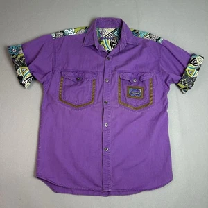 Vtg Major Damage Old School 90s Hip Hop Cotton Denim Shirt Leather Patchwork XL - Picture 1 of 24