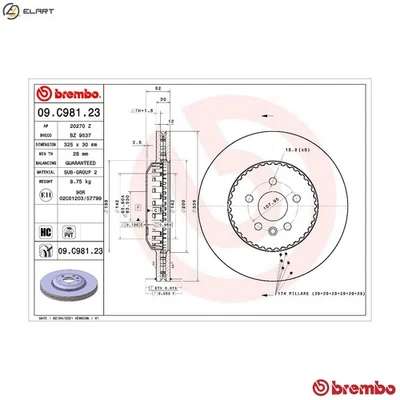 2x BRAKE DISC 09.C981.23 FOR LAND ROVER DISCOVERY/SPORT/VAN RANGE/EVOQUE 1.5L - Image 1 of 4