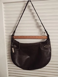 Antonio Melani Brown Leather Hobo Bag Braided Shoulder Strap - Picture 1 of 9