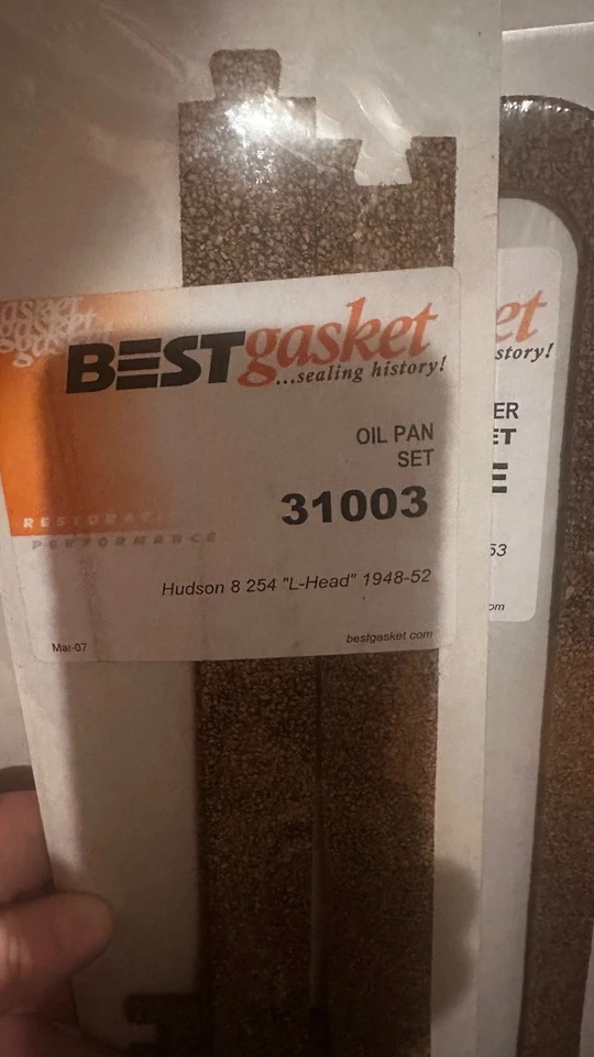 Junta de cárter de aceite, Hudson, 8.254 "cabeza en L" 1948-1952 Foto 1 de 1