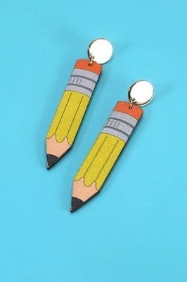 Pendientes colgantes lápiz madera profesor - estilo A+ para educadores Foto 1 de 4