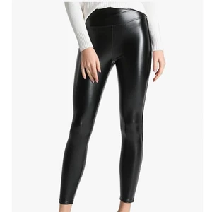 Tagoo Women's Stretchy Faux Leather High Rise Tummy Control Leggings Black Sz M - Picture 1 of 6