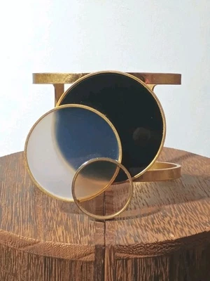 Tory Burch Stacked Circle Modernist Gold Tone Cuff Bracelet  - Image 1 of 4