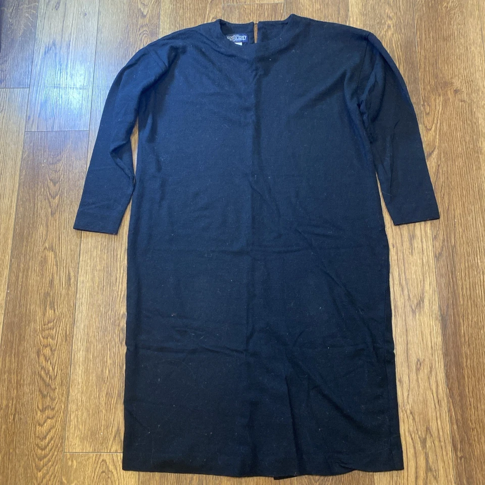 Vestido Lands End 100 % lana vintage EE. UU. para mujer talla 16 negro elástico minimalista Foto 1 de 4