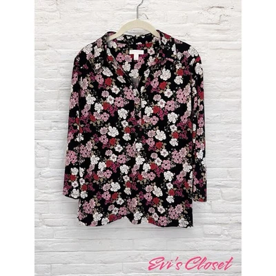 Charter Club Woman's Core Knit Multicolor Floral Blouse Shirt Women's Size L - Image 1 of 4