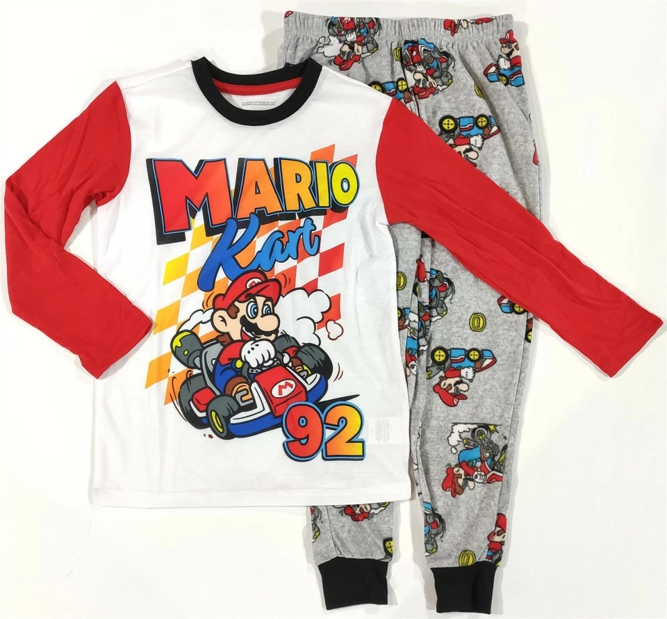 Super Mario Pijama Niños Mediano 8 Mario Kart Manga Larga Camisa Pantalón PJ Conjunto de Regalo Foto 1 de 4