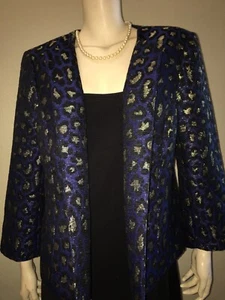 Anne Klein royalblau Leopard Blazer XL klassisch schwarz gold 139 $ Business-Core - Bild 1 von 12