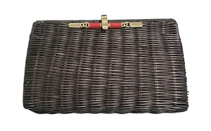 Vintage Talbots Brown Wicker Purse Clutch Brass Closure Interior Pocket Lined - Picture 1 of 7