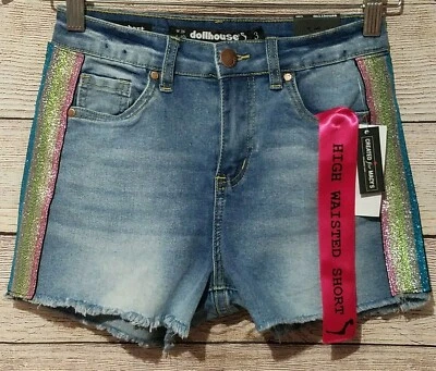 Pantalones cortos de mezclilla para mujer Dollhouse Junior cintura alta talla 3 recortados adornados  Foto 1 de 4