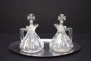 Older Glass Cruet Set With Tray, 2 Cruets With Tray, (CU286) chalice co. - Picture 1 of 9