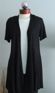 EILEEN FISHER Long Open Cardigan NWT PM Fine Silk/Org Linen Black Lightweight - Picture 1 of 7