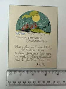 Vintage Art Deco Christmas Card - Colorful Homes On A Hill - Picture 1 of 2
