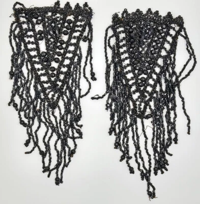 Apliques de luto con cuentas de vidrio negro antiguo vintage victoriano 2 piezas BB81-78 Foto 1 de 4