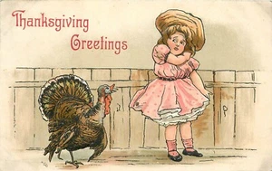 Postal 1908 HBG Acción de Gracias Pavo Chica Humor 23-12503 - Imagen 1 de 2