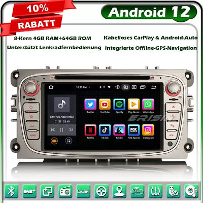8-Kern 64GB Android 12 GPS Autoradio Navi Ford Mondeo Focus S/C-Max Galaxy WiFi - Bild 1 von 4