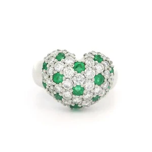 Heavy Platinum 1.99ctw Pave Diamond & Emerald Puffed Heart High Quality Ring - Picture 1 of 8