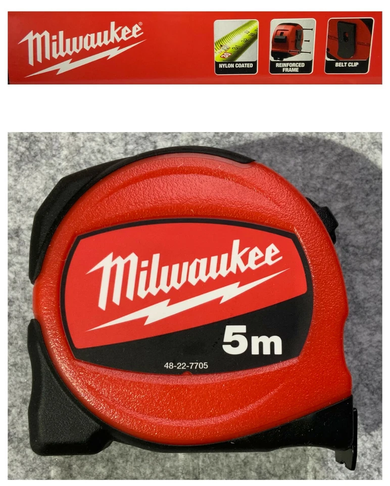 Milwaukee 5m x 19mm Retractable Compact Tape Measure Metal Blade Metric - Image 1 of 4