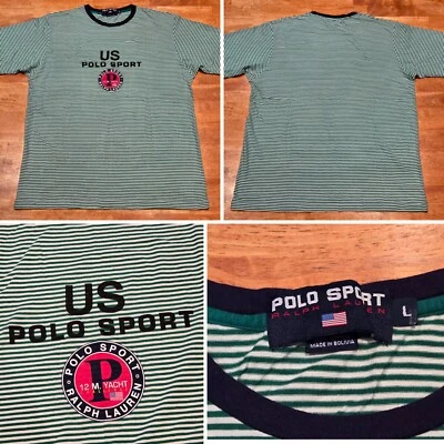 Vtg 90's Polo Sport Ralph Lauren 12M Yacht Challenge Striped T Shirt Men's Large - Изображение 1 из 4
