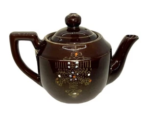 Vintage MORIAGE Redware Braun Betty Teekanne handbemalt mit Goldrand 24oz - Bild 1 von 12