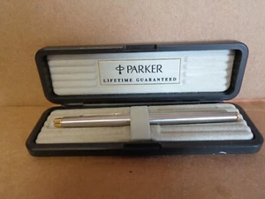 PARKER WRITING INSTRUMENT BRUSHED STAINLESS STEEL W/ GOLD TRIM ENGRAVED REUNION - Picture 1 of 9