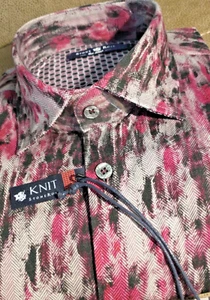 NWT Stone Rose men's size XL long sleeve button down Knit Shirt Fancy Herring - Picture 1 of 14