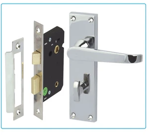 Manija de puerta de baño palanca cromada manijas rectas 1 x par con bloqueo de 3 palancas D9 - Imagen 1 de 9