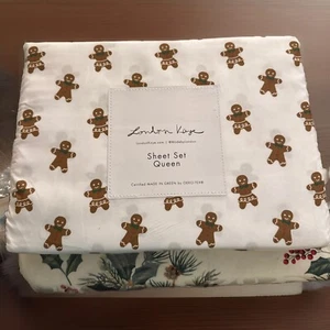 London Kaye Queen 4 Pc Gingerbread Sheet Set New - Picture 1 of 12