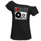 Womens I Love 80s Slounge Drop Tail T-Shirt Off Shoulder Fashionable Pop Up