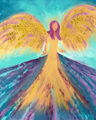 Pintura espiritual original Kayla Braden “Golden Angel” acrílico brillo ángel Foto 1 de 4