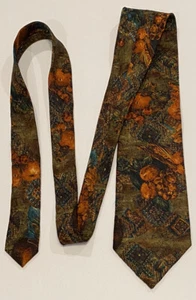 Corbata Ermenegildo Zegna Fruta Cuello de Seda Hecha en Italia Marrón Verde - Imagen 1 de 5