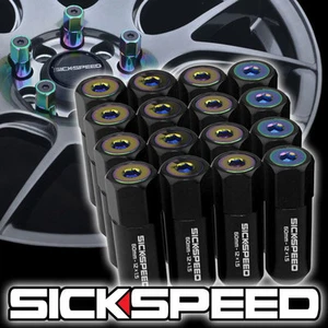16 BLACK/NEO-CHROME CAPPED ALUMINUM 60MM EXTENDED TUNER LUG NUTS 12X1.5 N16 - Picture 1 of 1