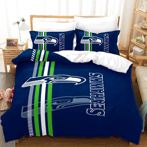 Seattle Seahawks Football Bedding Sets 3 Pieces Soft Quilt Cover Pillowcases Cover